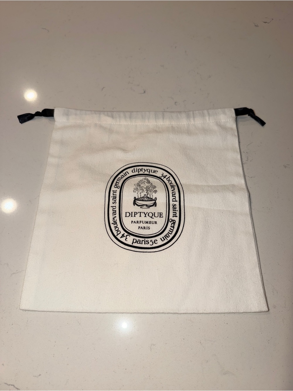 diptyque White Cotton Drawstring Dust Bag with Black Logo